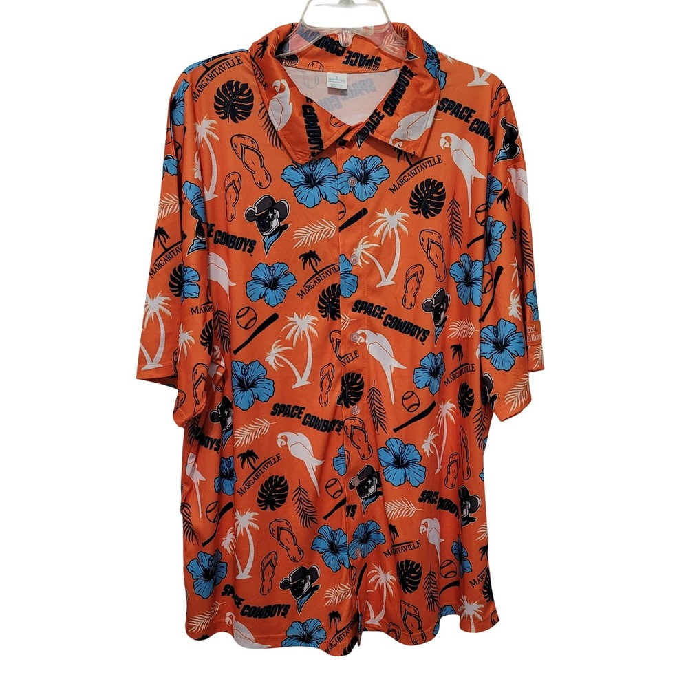 Margaritaville Space Cowboys Shirt Mens XL Orange Tropical Baseball Hawaiian XL